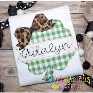 Clover with Bow and Banner,Triple Bean, St Patrick's Day, Applique Design, Instant Download, Quick-Stitch