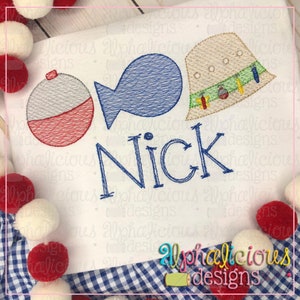 Fishing Trio - Sketch - Embroidery Design - Instant Download - 5 Sizes - 10 Different File Formats