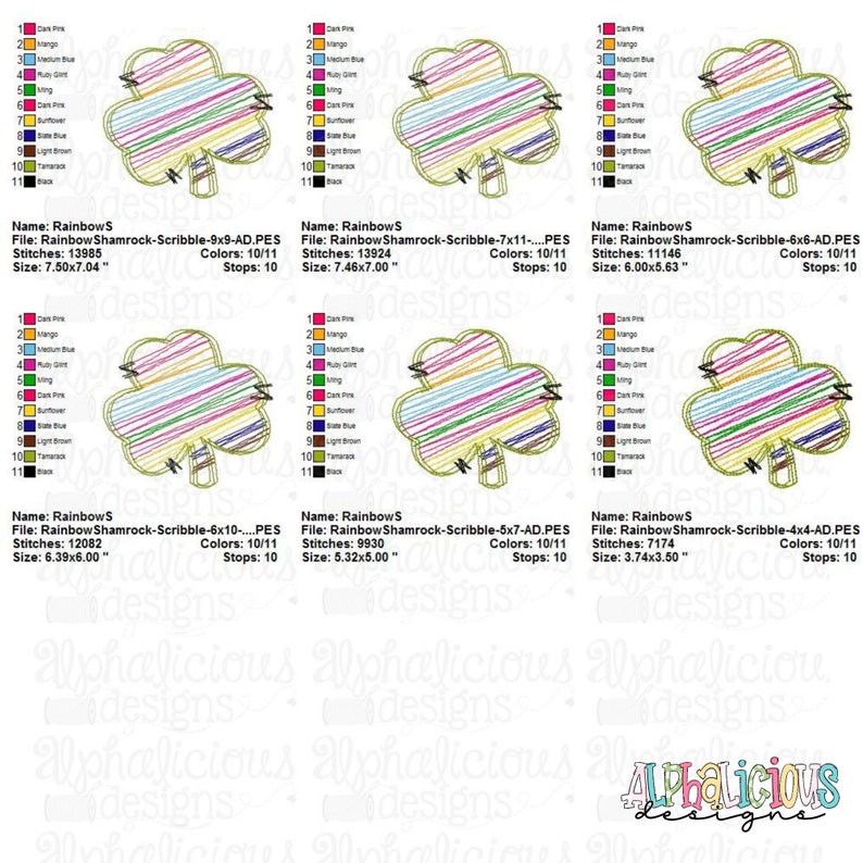 Rainbow Shamrock Scribble Embroidery Design Instant Download Quick Stitch Design image 3