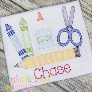 Back To School Sketch Embroidery Design - Instant Download - 5 Sizes - 10 File Formats