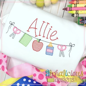 Back to School Bunting - Sketch - Embroidery Design - Quick Stitch - Instant Download