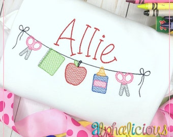 Back to School Bunting - Sketch - Embroidery Design - Quick Stitch - Instant Download