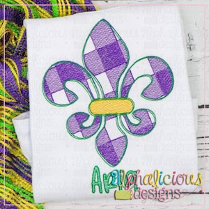 Mardi Gras Fleur De Lis Buffalo Check - Embroidery Design - Mardi Gras Embroidery Design - Quick Stitch - Instant Download