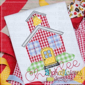 School House - Triple Bean - Applique Design - Instant Download - Quick Stitch