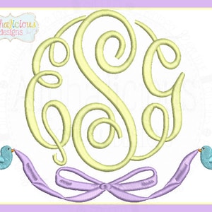 EnchantedRibbonLaurel-  Laurel Wreath Frame- Monogram Frame- Digitized Embroidery Design