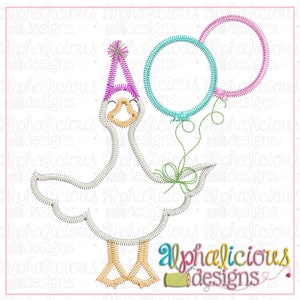 Birthday Duck - ZigZag - Applique Design - Instant Download - 5 Sizes - 9 Different File Formats