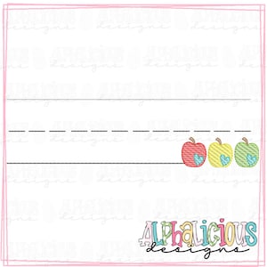 Paper Line with Apples and Hearts - Sketch - Embroidery Design - Instant Download - Quick Stitch