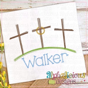 Three Crosses on a Hill - Doodle Embroidery Design - Quick Stitch - Instant Download
