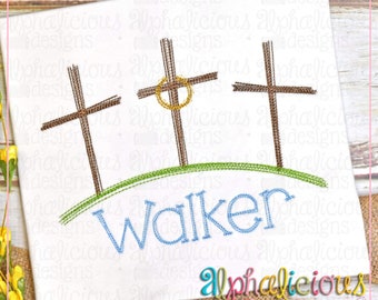 Three Crosses on a Hill - Doodle Embroidery Design - Quick Stitch - Instant Download