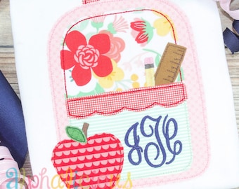 Back to School Backpack - Scallops - Triple Bean - Applique Design - Instant Download - Quick Stitch