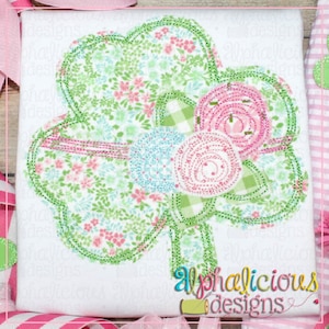 Clover with Tied Flowers - Triple Bean - St. Patrick's Day Applique Design - Quick Stitch - Instant Download