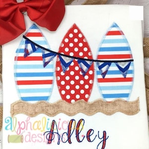 Surf Boards with Bunting -  ZigZag - Applique Design - Instant Download - Quick Stitch
