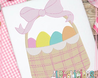 Basket with Bow - Eggs - Sketch - Embroidery Design - Instant Download - Quick Stitch Design