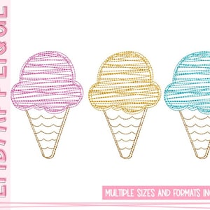 Ice Cream-Three In A Row-Scribble Fill Designs - Ice Cream Embroidery Designs - Ice Cream Scribble Design - Ice Cream Embroidery - Summer