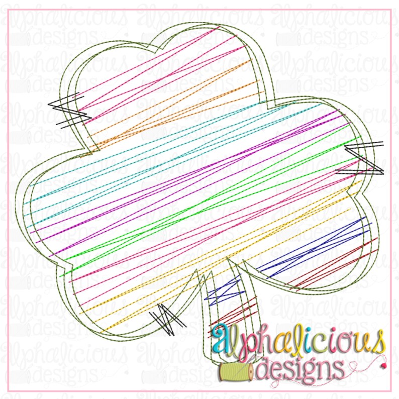 Rainbow Shamrock Scribble Embroidery Design Instant Download Quick Stitch Design image 2