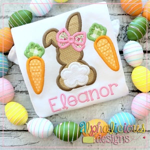 Bunny with Bow and Carrots - Satin Stitch Applique Design for Easter