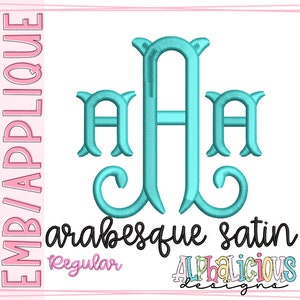 Arabesque Satin Font Large 5 Sizes Instant Download Multiple Formats BX PES Satin Finish Stitch Machine Embroidery Initial File 3.5&quot; to 7.5