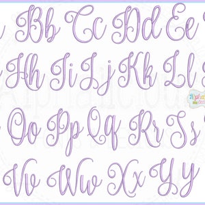 May include: A purple alphabet with cursive letters and swirls. The letters are in a single row, with each letter separated by a space. The letters are on a white background.