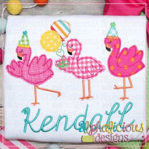 Birthday Flamingos - Triple Bean -  Applique Design - Instant Download - 5 Sizes - 9 Different File Formats