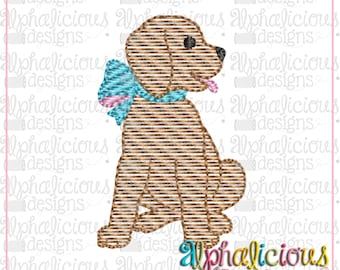 Cachorro con lazo - MINI - Boceto - Diseño de perro - Diseño de bordado - 3 tamaños - 9 formatos de archivo - Puntada rápida-Descarga instantánea!