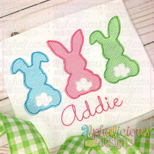 Simple Bunnies Three In A Row - Sketch Embroidery- Easter Rabbits - Instant Download - Quick Stitch Design