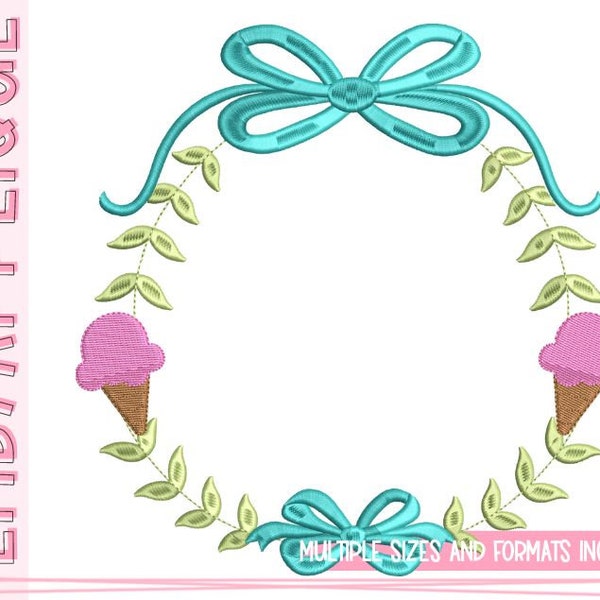 Preppy Girl Frame-Ice Cream Cone-Satin Designs - Ice Cream Frame Embroidery Design - Embroidery Summer Designs - Monogram Frame Design