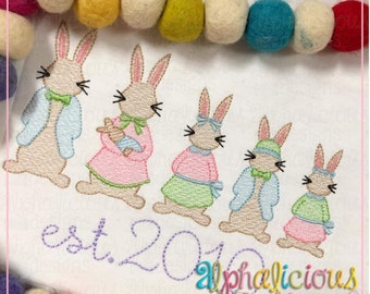 Bunny Family Sketch Embroidery Design: Easter Quick Stitch (Digital Download)