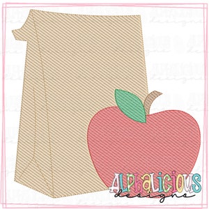Lunch Bag with Apple - Sketch - Embroidery Design - Instant Download - Quick Stitch
