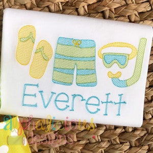 Boy Beach Gear Sketch Applique Embroidery Design (Instant Download)
