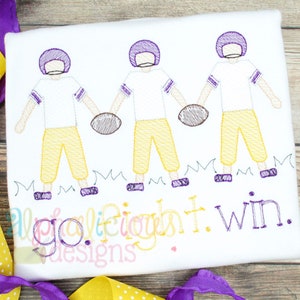 Football Player Three in a Row - Sketch -  Embroidery Design - Instant Download - Five Sizes - 9 Different File Formats