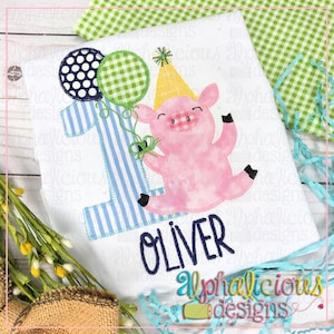 Birthday Pig - Blanket - Applique Design - Instant Download - 5 Sizes - 9 Different File Formats