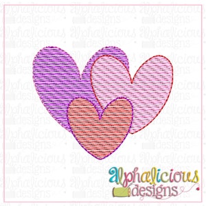 Triple Hearts - MINI sketch embroidery design
