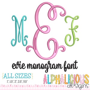 Evie Monogram Bordado Fuente Satin Bordado Fuente Descarga Instantánea 5 tamaños BX Incluido
