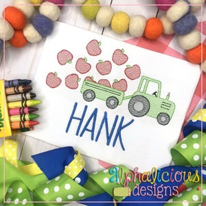 Farm Tractor with Apples - Sketch - Embroidery Design - Instant Download - Quick Stitch