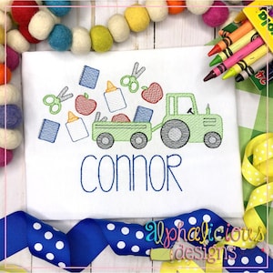 Farm Tractor Back to School - Sketch - Embroidery Design - Instant Download - Quick Stitch