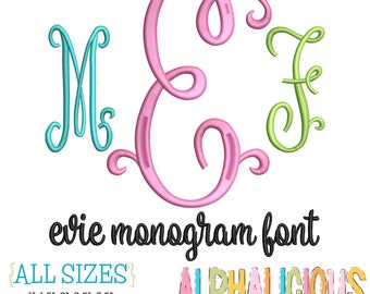 Evie Monogram Embroidery Font Satin Embroidery Font Instant Download 5 sizes BX Included