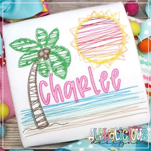 Beach Scene - Scribble Fill - Embroidery Design - Instant Download - Quick Stitch