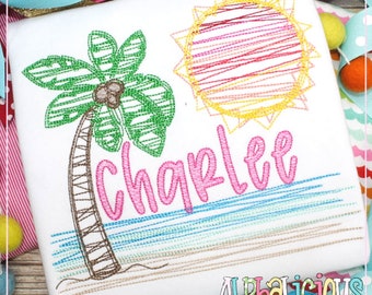 Beach Scene - Scribble Fill - Embroidery Design - Instant Download - Quick Stitch