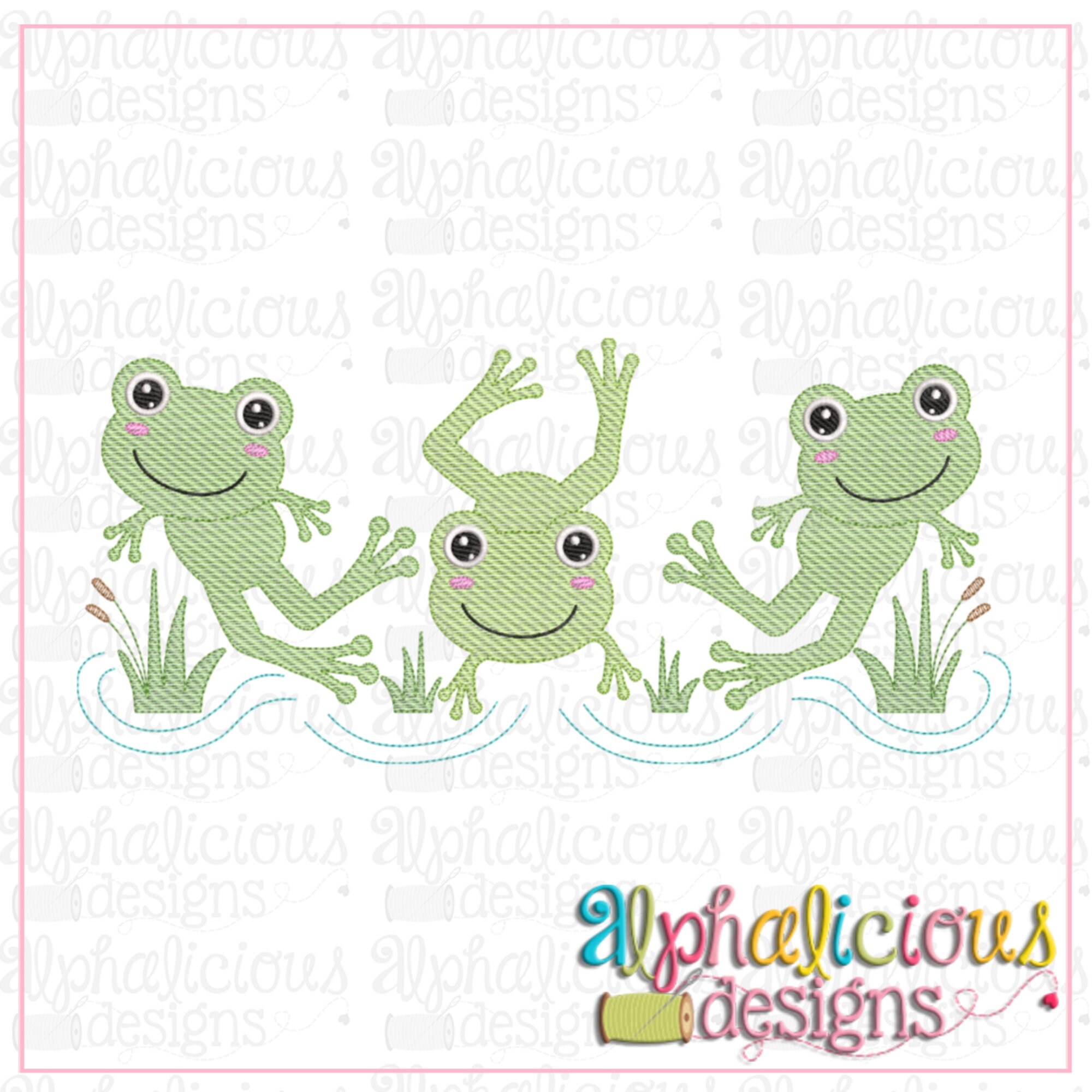 Frogs Three in a Row Sketch Embroidery Design for Easter Etsy