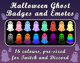 Halloween Ghost Twitch Sub Badges and Emotes | Discord Emojis | Halloween Theme | Colourful Design for Streamers