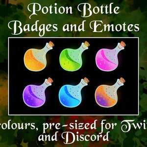 Potion Bottle Twitch Sub Badges and Emotes | Discord Emojis | Magical Fantasy Theme | Colourful Design for Streamers