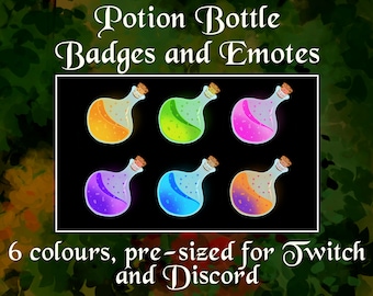 Potion Bottle Twitch Sub Badges and Emotes | Discord Emojis | Magical Fantasy Theme | Colourful Design for Streamers