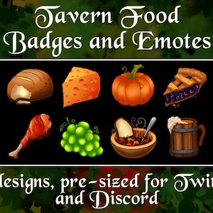 Tavern Food Twitch Sub Badges and Emotes | Discord Emojis | Medieval Fantasy Theme | Colourful Design for Streamers