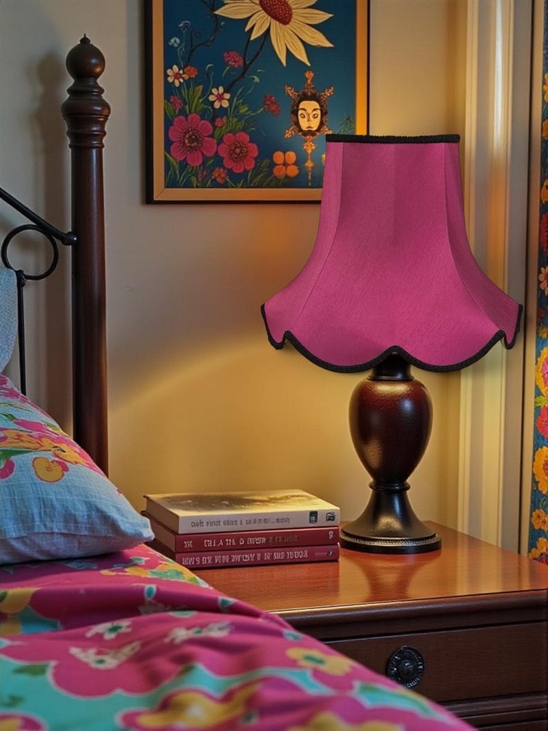 Fuchsia Pink Fabric Lampshade: Handmade Traditional Braid Trimmed ...