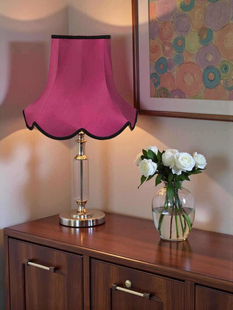 Fuchsia Pink Fabric Lampshade: Handmade Traditional Braid Trimmed ...