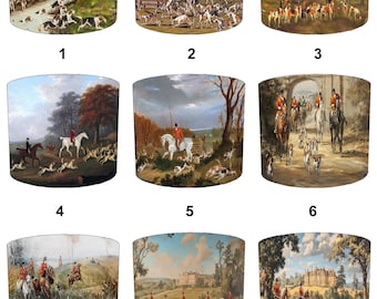 Fox Hunting Tally Ho Drum Lampshades: For Ceiling Lights Pendants Table Lamp shades & Bedside Lamps, Home Decor Lighting