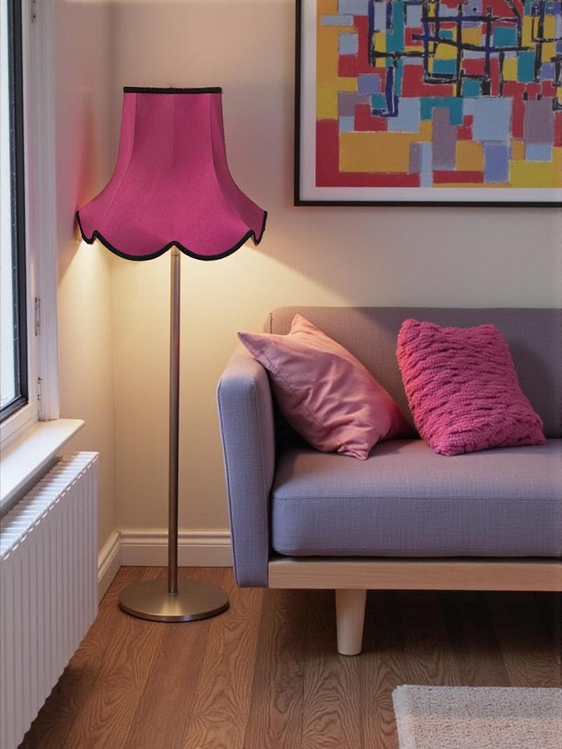 Fuchsia Pink Fabric Lampshade: Handmade Traditional Braid Trimmed ...