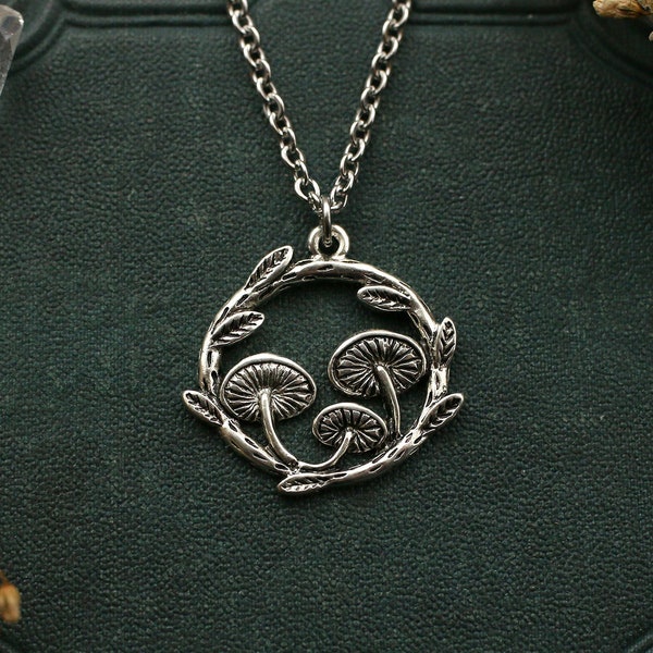 Silver Mushroom Necklace Stainless Steel Chain