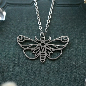 Silver Moth Butterfly Necklace Stainless Steel Chain