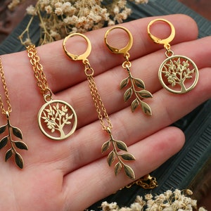 Gold Leaves Earrings Hoops Stainless Steel image 3